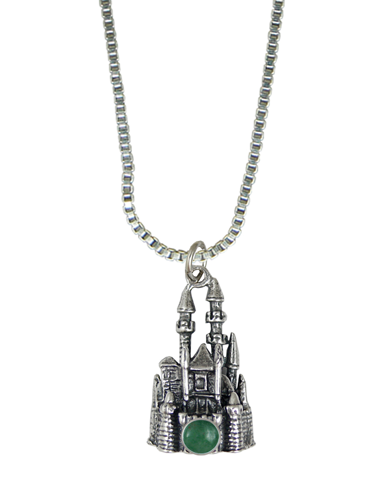 Sterling Silver 3D Queen's Castle Charm With Jade